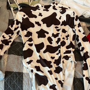 brown cow print one piece